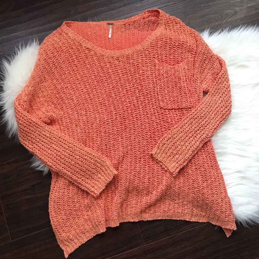 Free People Sweater Orange Open Knits Medium - Picture 6 of 7
